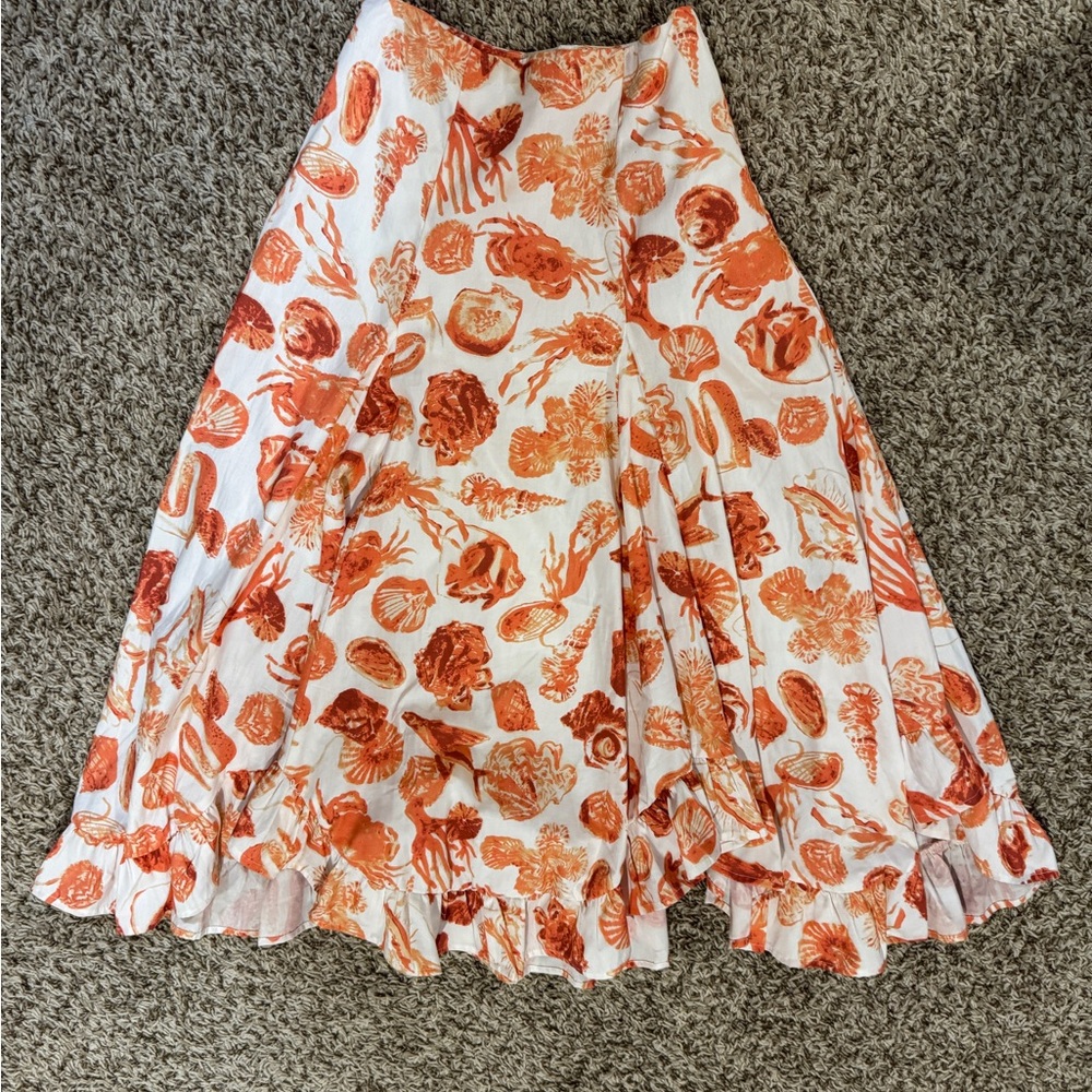 Anthropologie Coral Floral A-Line Skirt